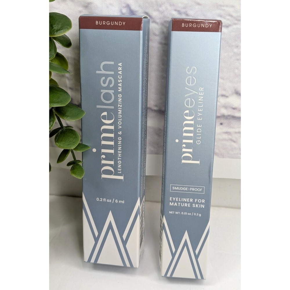 NIB LOT 2 BURGUNDY!💎Prime Prometics Primelash Eyeliner Mascara Mature Skin Set